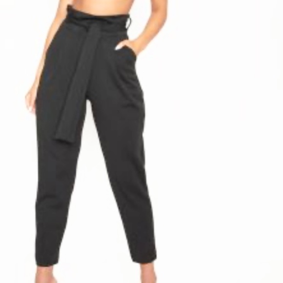 H&M Black Tie-Waist Cigarette Pants Trouser Womens 6 High-Rise - Picture 1 of 12